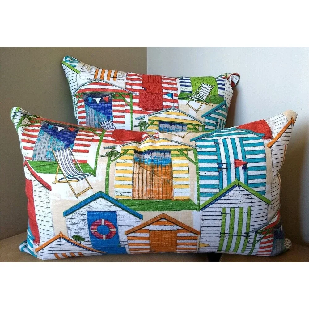 Richloom SOLARIUM BEACH HUTS 14X24‎ LUMBAR OUTDOOR Zipper Throw Pillow Cover NEW